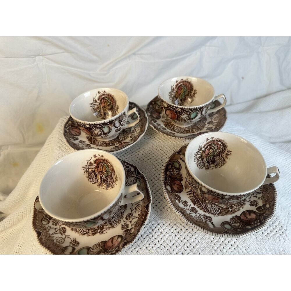 Vtg Johnson Brothers His Majesty 1 tea Cup Turkey Tea Cup And Saucer left